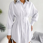 Nadorine Lantern Sleeve Waisted Asymmetric Shirt Dress for Women Casual Work Office Loose Fit 2026 | Under