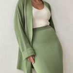 Two Piece Outfit Sweater Set Knitted Cardigan Loose High Waist Long Skirts