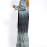 Ombre Print Long Sleeve Pleated Long Dress