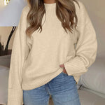 Women's Round Neck Long Sleeve Oversized Plush Knitted Thick Warm Pullover Sweater Top