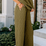 Quilted Textured Short Sleeve Top and Wide Leg Pants Set