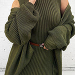 Lazy Style Knitted Sweater Long Dress & Cardigan Two-piece Sets