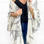 White Cheetah Print Loose Fit Open Front Kimono