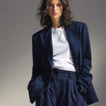 Women's Navy Structured Woven Set With Oversized Blazer & Wide-Leg Pants, Timeless Chic-Effortless Style Set