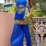 Retro Exotica Navy Blue Printing Two-piece Set