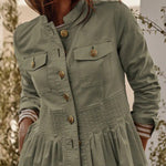 Long Sleeves Buttoned Pleated Split-Joint Stand Collar Outerwear