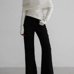 Long Sleeves Loose Solid Color Off-The-Shoulder Pullovers Sweater Tops