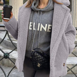 Lapel Fleece Jacket Long Sleeve Pockets Faux Fur Dressy Fall Outfits