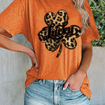 Lucky Clover Leopard Shirt Women's Casual Short-sleeved Top