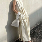 Sleeveless A-line Pleated Round Neck Mid-length Dresses