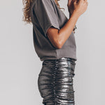 The Perfect Match Glitter Fabric Ruched Elastic Waist Mini Skirt