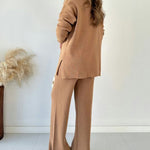 Women's Two Piece Sets Casual Loose Knitted Long Sleeve Sweater + Wide Leg Pants