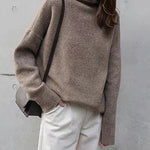 Turtleneck Cashmere Sweater Women Loose Pullover Lazy Wind Warm Knitted Pullover