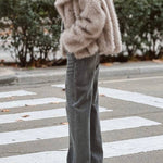Short plush coat with large lapel
