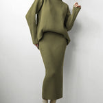 Nadorine Women's Casual Two Pieces Sets Turtleneck Sweater and Midi Skirt Suits