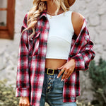Nadorine Plaid Button Front Curved Hem Shacket for Women Casual Loose Business Casual 2026 | Under $40