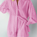 Two-piece Suit Puff Sleeve Long Sleeve Top and Shorts Casual Set