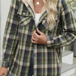 Fashion Plaid Long Sleeve Pocket Casual Hooded Jacket