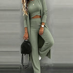 Women's 3 Piece Knit Set Long Cardigan Criss Cross Crop Tank Top and Wide Leg Pants Casual Ribbed Brushed Lounge Set