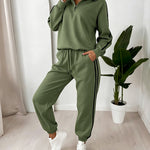 Women's Contrast Side Stripe Two Piece Sweatsuit Half Zip Sweatshirt and High Waisted Joggers Set Casual Tracksuit
