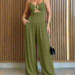 Women's Gold Ring Hollow Out Wide Leg Jumpsuit Backless Adjustable Strap Romper Elegant Party Jumpsuit