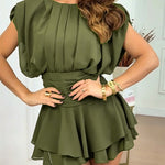 Women's Backless Ruffle Hem Skorts Romper Elegant Tie Back Shirred Pleated Jumpsuit