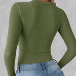 Women's Crewneck Long Sleeve Ribbed Knit Top Slim Fit Base Layer Shirt Soft Stretchy Casual Tee with Built-in Bra