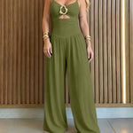 Women's Gold Ring Hollow Out Wide Leg Jumpsuit Backless Adjustable Strap Romper Elegant Party Jumpsuit