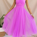 Fairy Vibes Tulle Gathered Detail Halter Maxi Dress