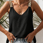 V-Neck Sequin Decor Adjustable Thick Straps Tank Casual Backless Textured Tank Top