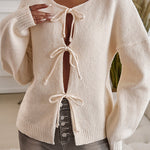 Solid Color Casual Loose Lace-up Knitted Sweater
