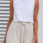 Spring and summer cotton and linen design sense strap loose wide-leg casual trousers
