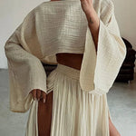 Chic Slit Cotton and Linen Casual Two-piece Set