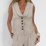 Effortlessly Chic Two Pieves Lapel Sleeveless Vest and Wide Leg Pants Set