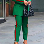 High Waisted Loose Split-Joint Striped Pants Suit Pants Trousers
