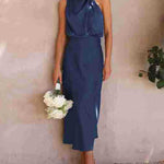 Long Formal Satin Dress Mock Neck High Neck Evening Dress