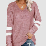 Striped Print Plus Size Blouse Casual Plain Color Tunic Tops