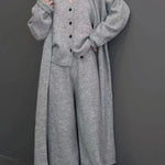 Knitted Three Piece Set Cardigan Sweater Vest and Wide Leg Pants