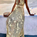 Golden Sunset Stories V-neck Maxi Dress