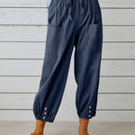 Plus Size Drawstring Soild Elastic Pocket Casual Pants