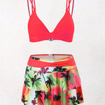 Split High-waisted Lotus Leaf Edge Printing Bikini Swimsuit