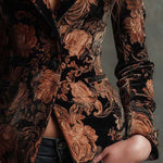 Bertille | Floral Printed Black and Bronze Tailored Blazer