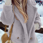 Lapel Fleece Jacket Long Sleeve Pockets Faux Fur Dressy Fall Outfits