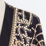Long Sleeves Loose Beads Printed V-Neck Blazer Outerwear