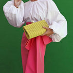 Loose Puff Sleeves Pleated Solid Color Split-Joint Round-Neck Blouses&Shirts Tops