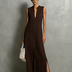 Women's Elegant Dark Brown Round-neck Sleeveless Loose-fitting Long Dress