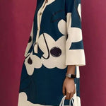Women's Three-Quarter Sleeves Printed Lapel Shirt Dress