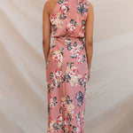 Sleeveless Halter Neck Printed Satin Dress