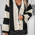 Contrast Striped Women's Sweater Cardigan Autumn And Winter Casual Loose Women's Knitting Shirt