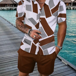 KZZ Men's Geometric Print Shirt & Shorts Two-piece Set